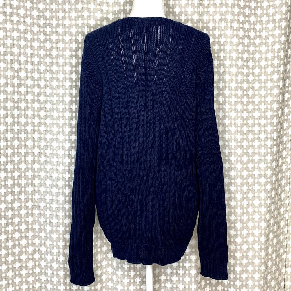 RALPH LAUREN PURPLE LABEL Mens Cotton Sweater Woven Cable Knit Blue Navy XL - Picture 4 of 8